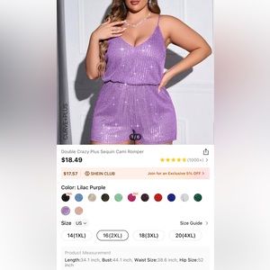 Sequin Cami Romper - lilac purple 2xl